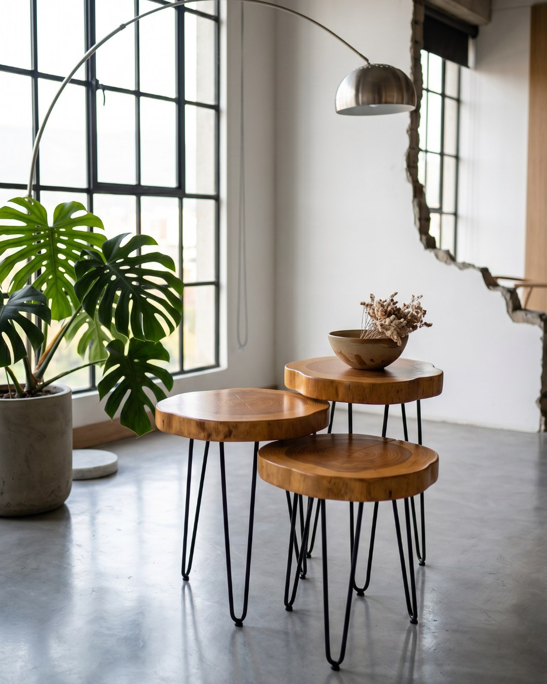 Trillizas en loft de concreto.
